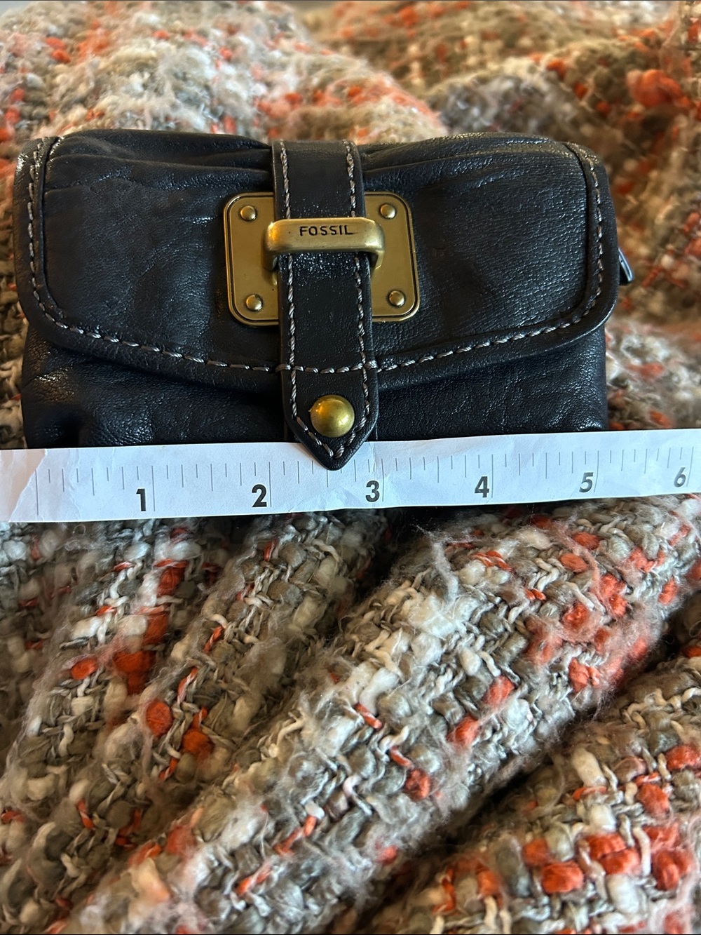 Fossil Black Leather Mini Wallet with Brass Plate Vintage Never Used! So Good! - Picture 4 of 11